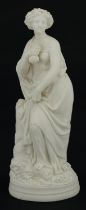 19th century classical parian statuette of a scantily dressed maiden, 34.5cm high : For further