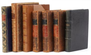 Eight antique leather bound hardback books comprising three volumes of Doctor Goldsmith's British