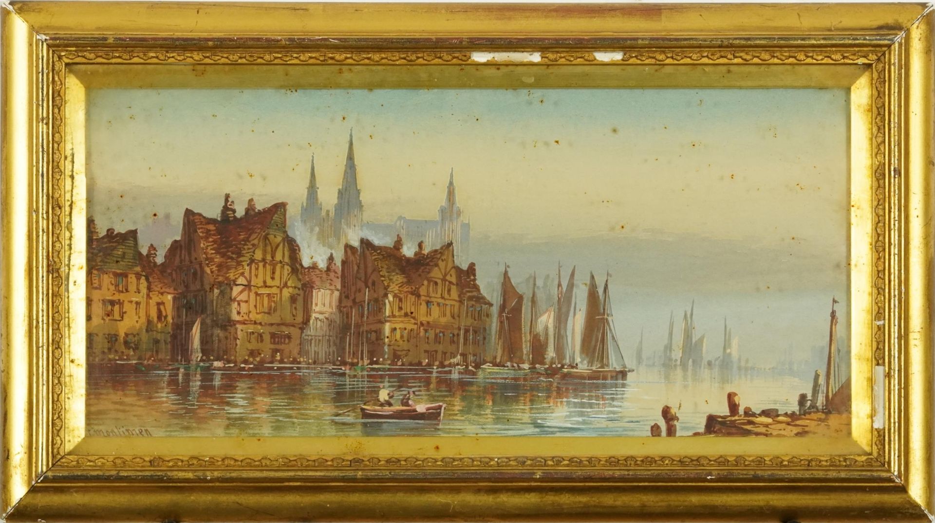 T Montimer - Sailing boats on a river before a cathedral, pair of continental watercolours, each - Bild 7 aus 9