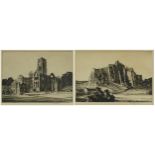 Henry Rushberry - Abbey Fountains and Stirling Castle, near pair of pencil signed black and white