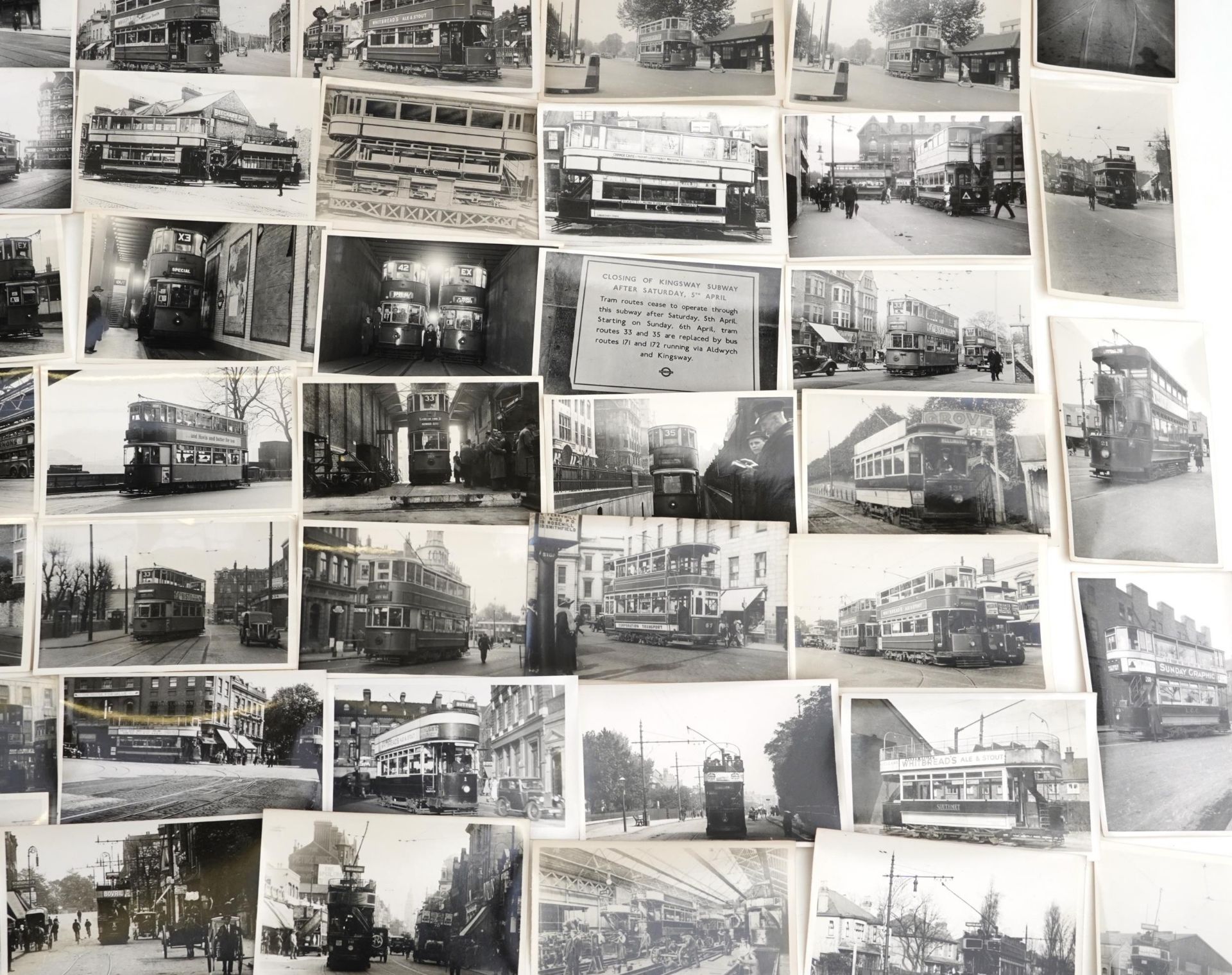 Collection of Mid 20th century tram black and white photographs, predominantly of London, each - Image 7 of 12