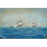 Man O' War, naval interest oil on canvas, framed, 74cm x 50cm excluding the frame : For further