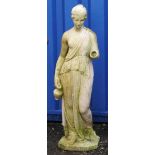 Garden stoneware figure of a female water carrier, 78cm high : For further information on this lot