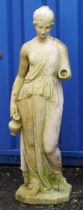 Garden stoneware figure of a female water carrier, 78cm high : For further information on this lot