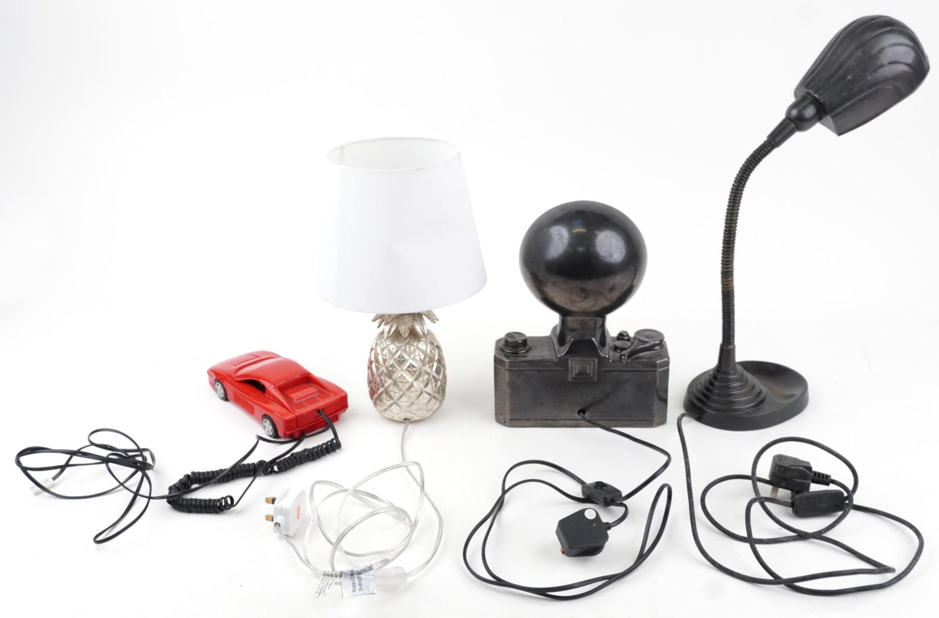 Three retro table lamps and a Betacom Ferrari Testarossa telephone, the lamps comprising a Laura - Image 2 of 3