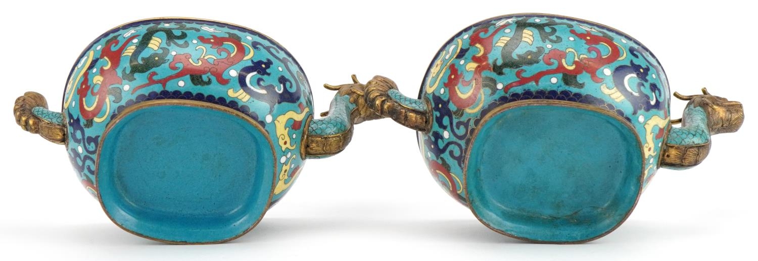 Pair of Chinese cloisonne censers and covers in the form of dragons with tortoise finials, each - Image 9 of 9