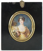 19th century hand painted portrait miniature onto ivory of The Countess of Durham housed in a
