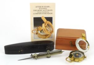 Antique Troughton & Simms of London plan divider and a military interest compass with wooden case,