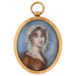 Attributed to Andrew Plimer, 18th century oval hand painted portrait miniature onto ivory of a young