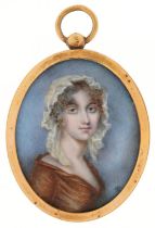 Attributed to Andrew Plimer, 18th century oval hand painted portrait miniature onto ivory of a young