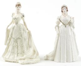 Two Coalport commemorative figurines with boxes comprising Queen Victoria 1898/7500 and Queen Mary