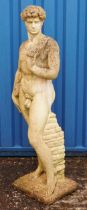 Large garden stoneware figure of David, 118cm high : For further information on this lot please