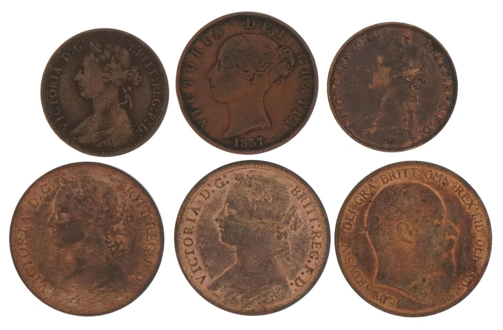 Victorian and later copper coinage comprising three pennies 1877, 1890 and 1902 and three half - Bild 2 aus 2