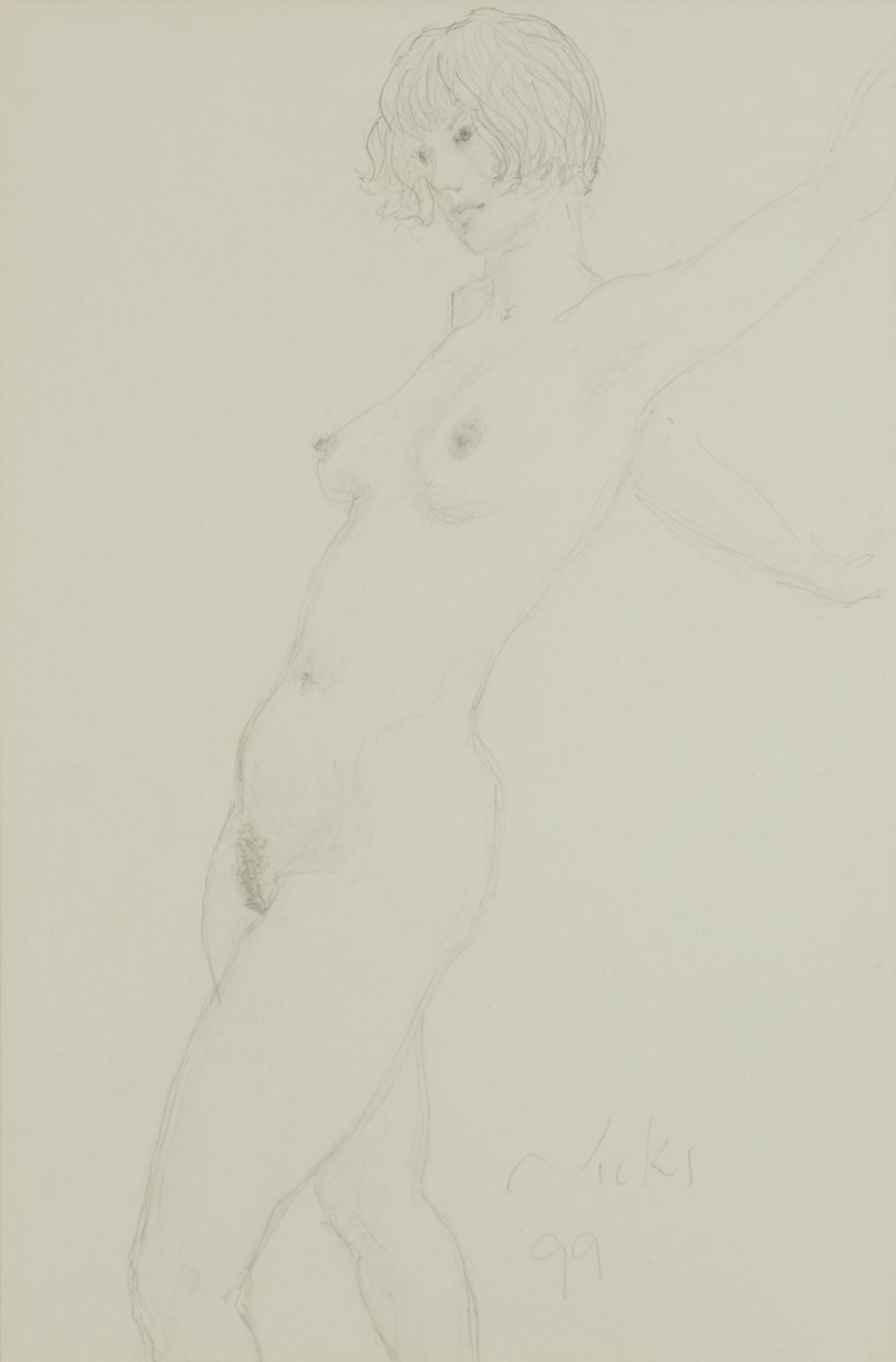 Standing nude females, Near pair of pencil pencils, indistinctly inscribed and signed, one with John - Bild 6 aus 9