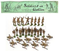 Collection of Britains hand painted lead soldiers in action, some with articulated arms, with
