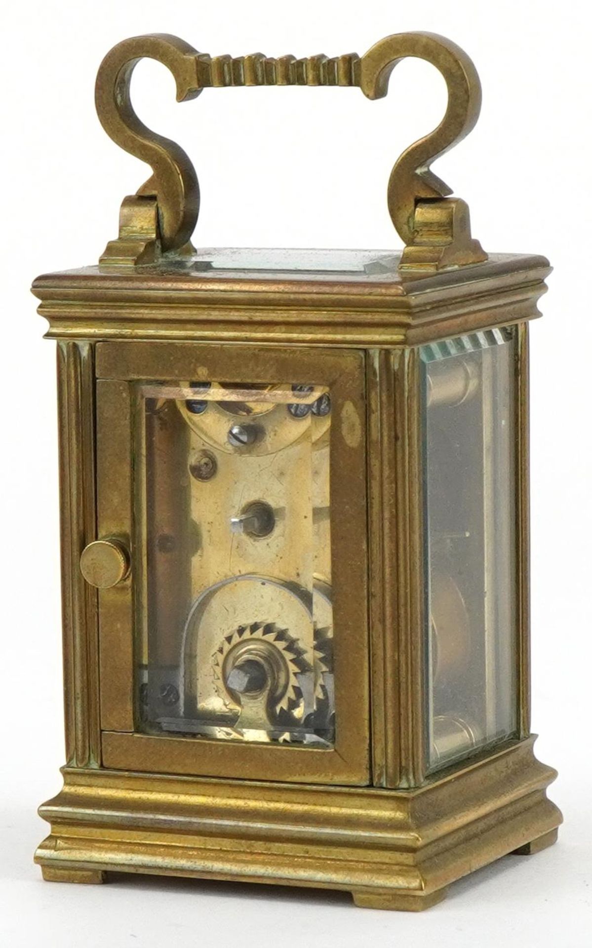 Miniature brass cased carriage clock with case, the circular dial having Roman numerals, the - Bild 3 aus 7