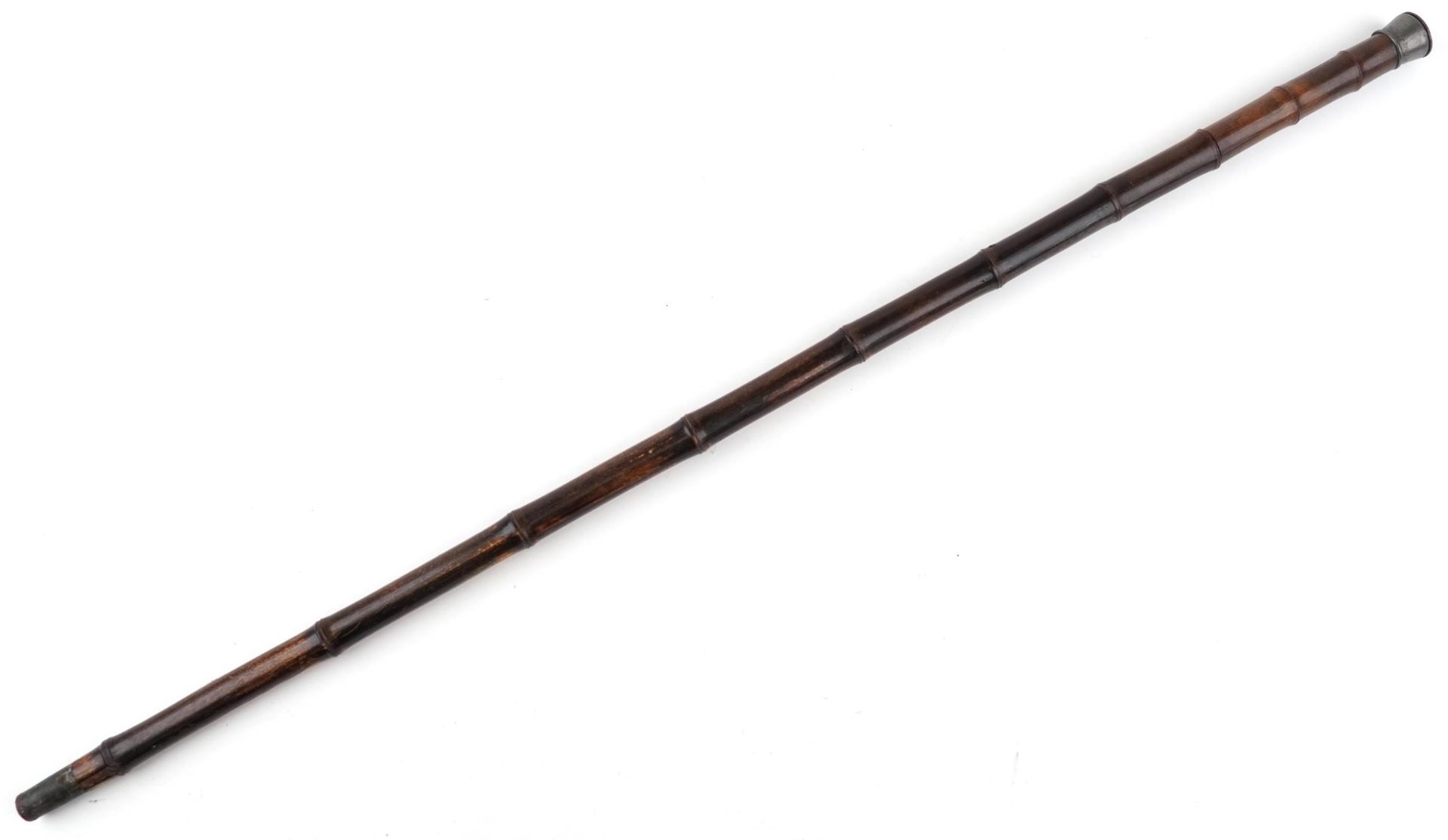 19th century bamboo single shot walking stick gun with pewter mount impressed Patent Brevete SGDG, - Bild 3 aus 6