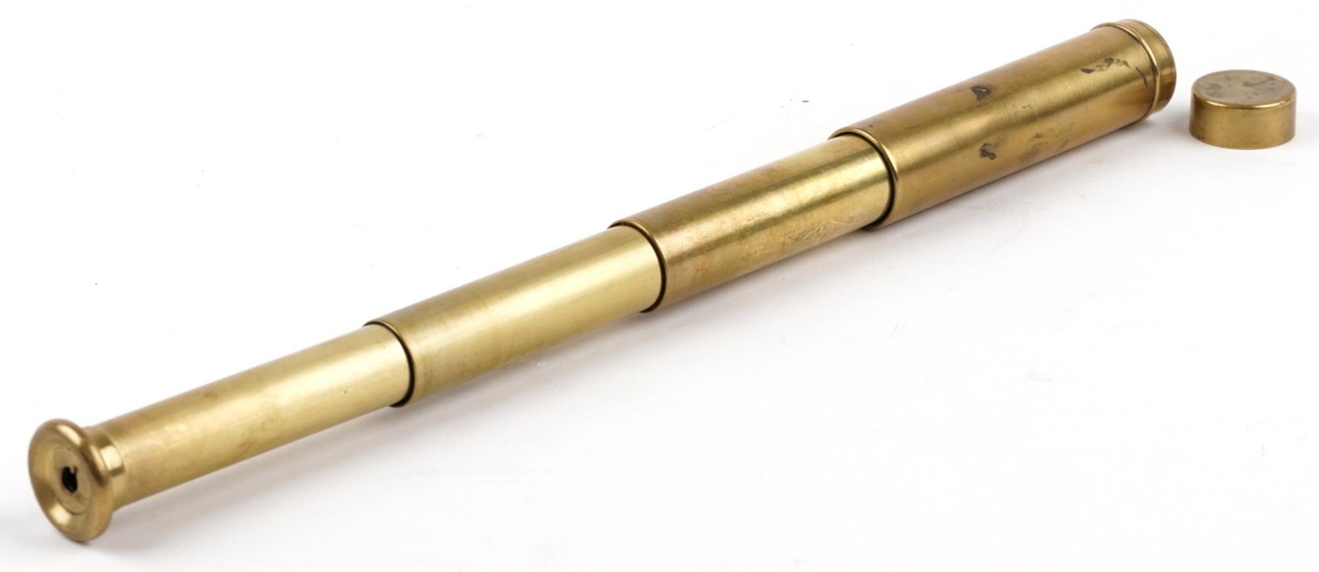 Military interest three draw brass telescope with leather case : For further information on this lot - Bild 3 aus 4