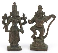 Two 19th century South Indian bronze deities including Mahavishnu, the largest 7cm high : For