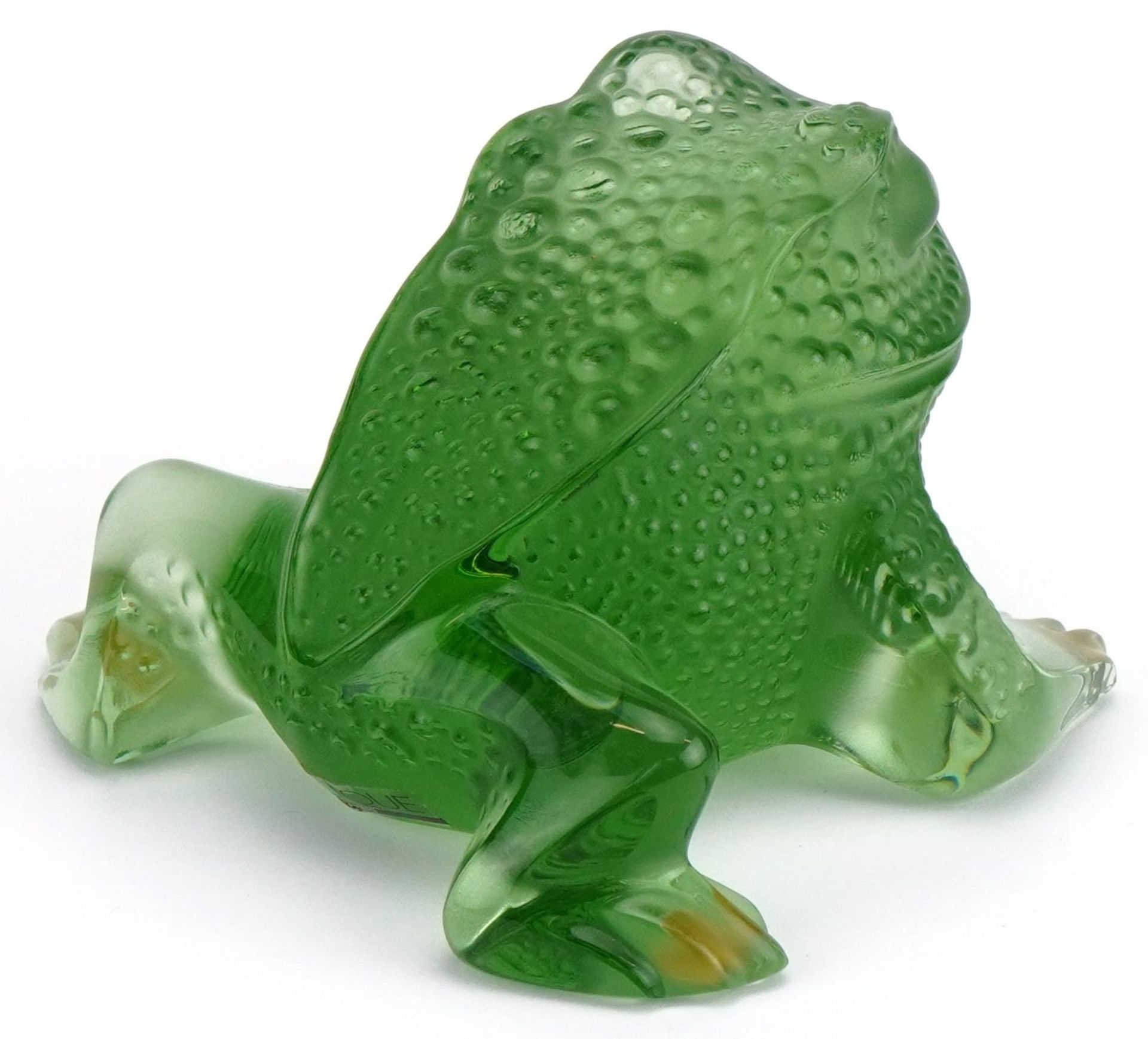 Lalique, French frosted green glass Gregory toad paperweight with label, etched Lalique France, 10. - Bild 2 aus 5