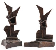 Johnny Ludecher, pair of 1960s French oak bookends carved with stylised ballerinas. each with