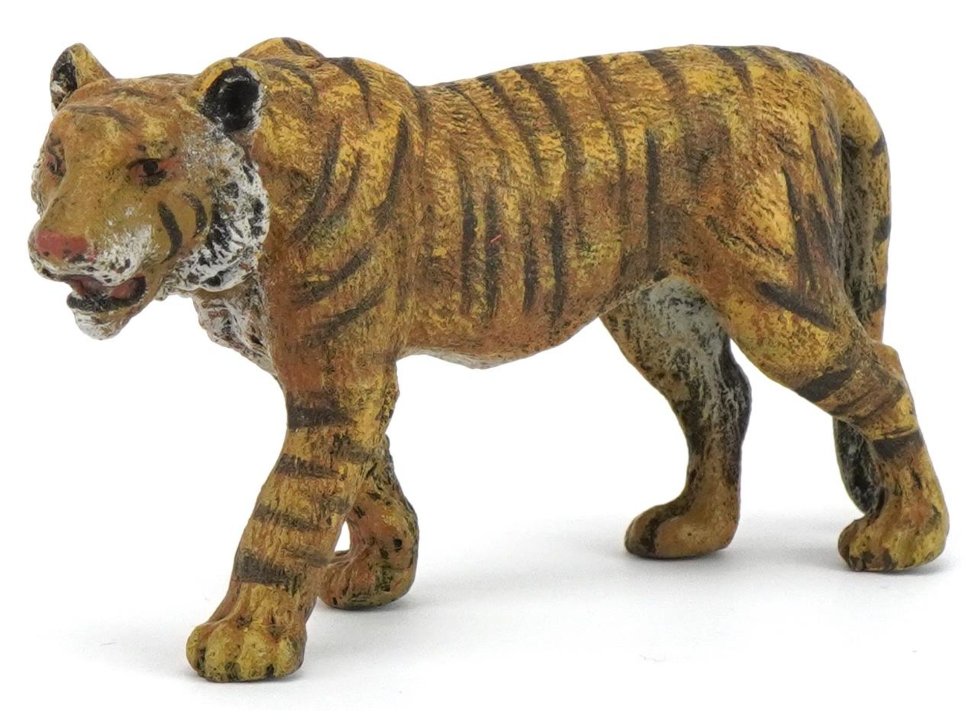 Manner of Franz Xaver Bergmann, cold painted bronze tiger, 12cm in length : For further