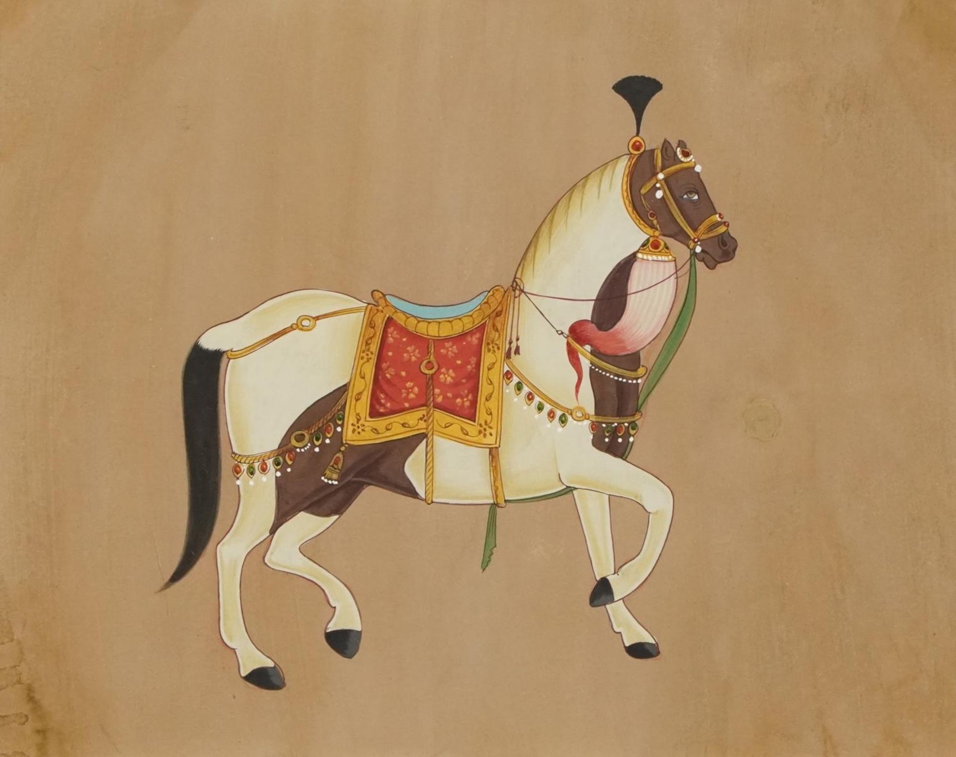 Mughal horses, set of four Indian watercolour and gouaches, indistinct embossed watermarks, each - Bild 8 aus 13