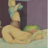 Michael Mycock - Study of two girls, 1970s pencil and pastel, label verso, mounted, framed and