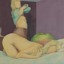 Michael Mycock - Study of two girls, 1970s pencil and pastel, label verso, mounted, framed and