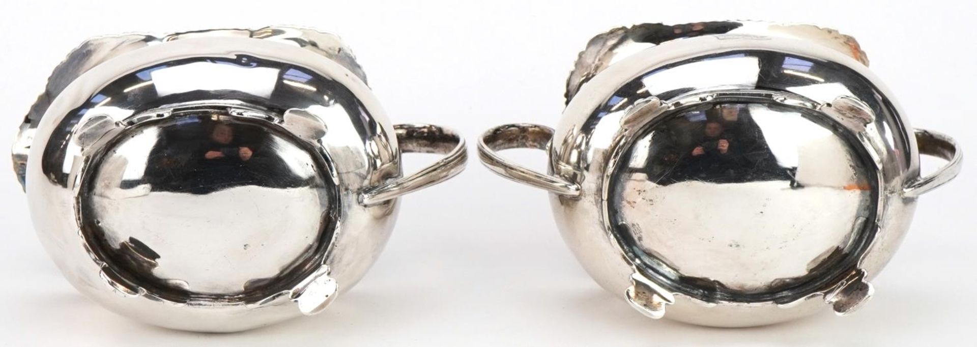 Atkin Brothers, Edwardian silver cream jug and matching sugar bowl with twin handles, the largest - Image 5 of 5