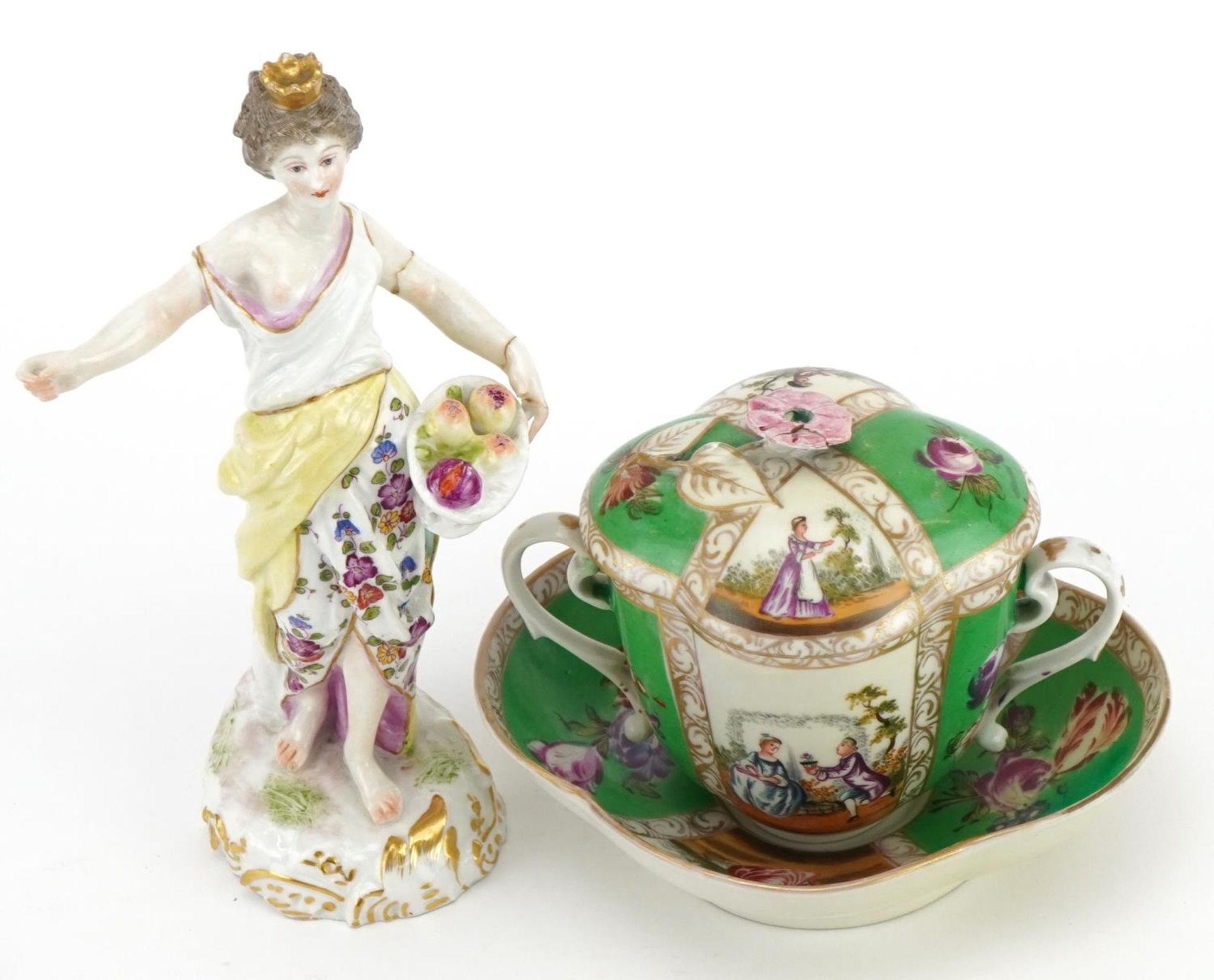 19th century continental china comprising an Augustus Rex quatrefoil lidded twin handled cup with - Bild 2 aus 5