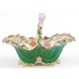 19th century Staffordshire floral encrusted porcelain basket hand painted with flowers, 30cm