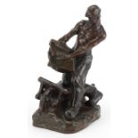 Edouard Drouot, French Art Nouveau patinated bronze figure of a quarryman, French foundry marks to