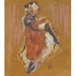 Manner of Henri de Toulouse-Lautrec - Portrait of a female dancing, mixed media on card, Jeanne