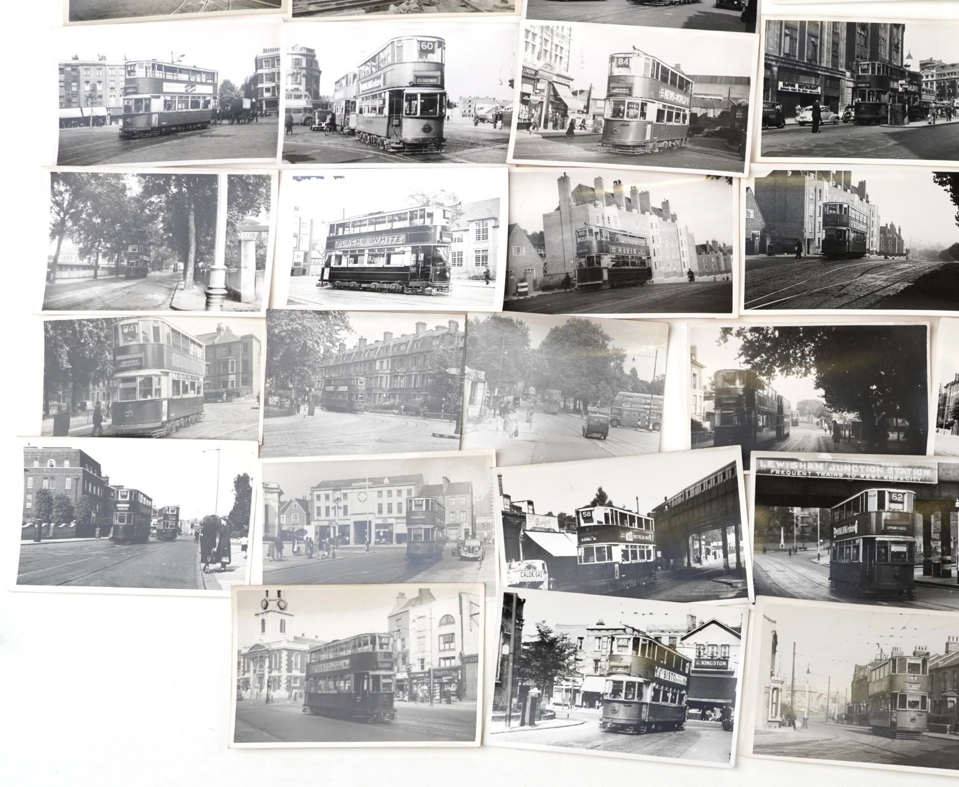 Collection of Mid 20th century tram black and white photographs, predominantly of London, each - Image 8 of 12