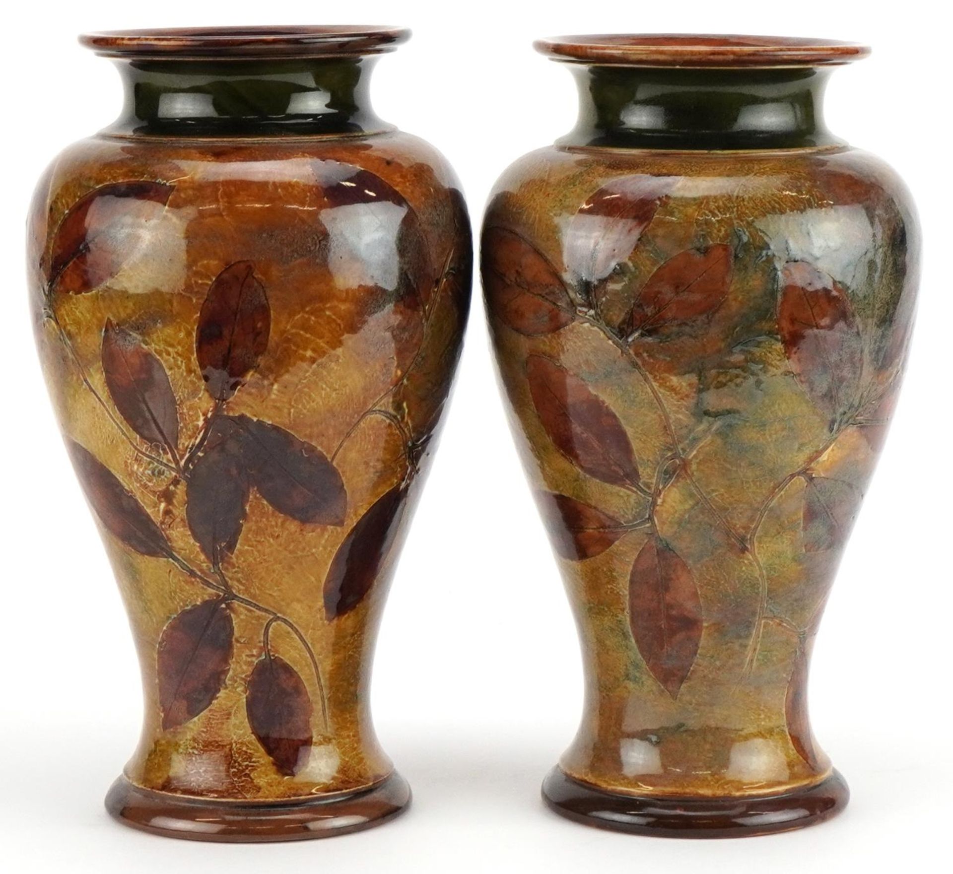 Pair of Royal Doulton stoneware Autumn Leaves pattern baluster vases, impressed 7562 to the bases, - Bild 2 aus 5