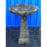 Garden stoneware shell shaped birdbath, 70cm high : For further information on this lot please visit