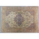 Rectangular beige and blue ground rug having an all over floral design, 205cm x 143cm : For