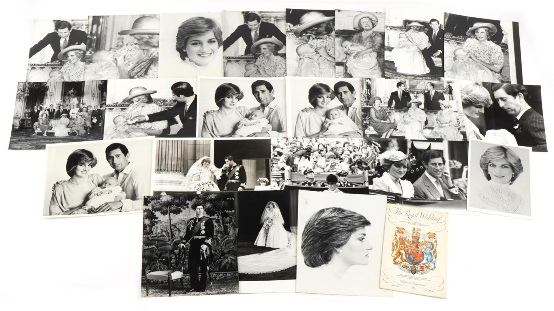 Royal interest Prince of Wales and Lady Diana Spencer black and white wedding press photographs