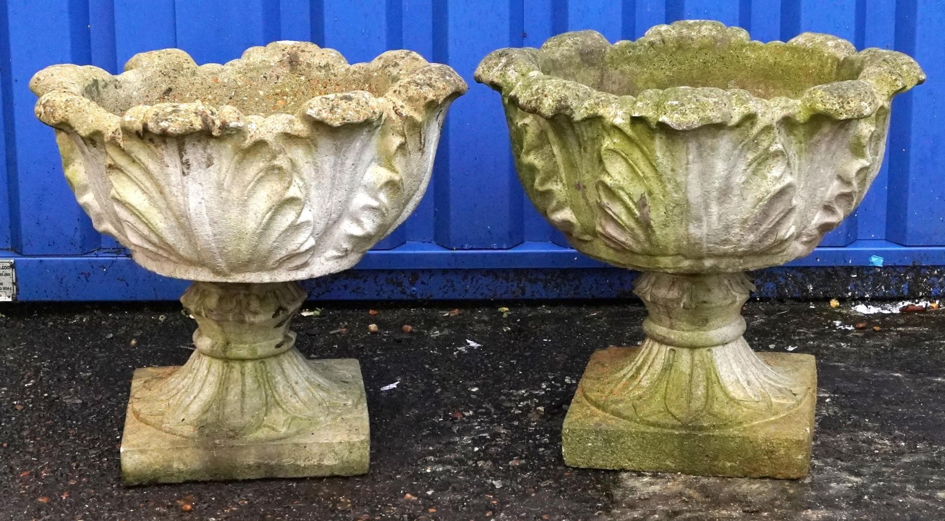 Pair of garden stoneware acanthus leaf design planters, each 43cm high x 48cm in diameter : For - Image 3 of 3