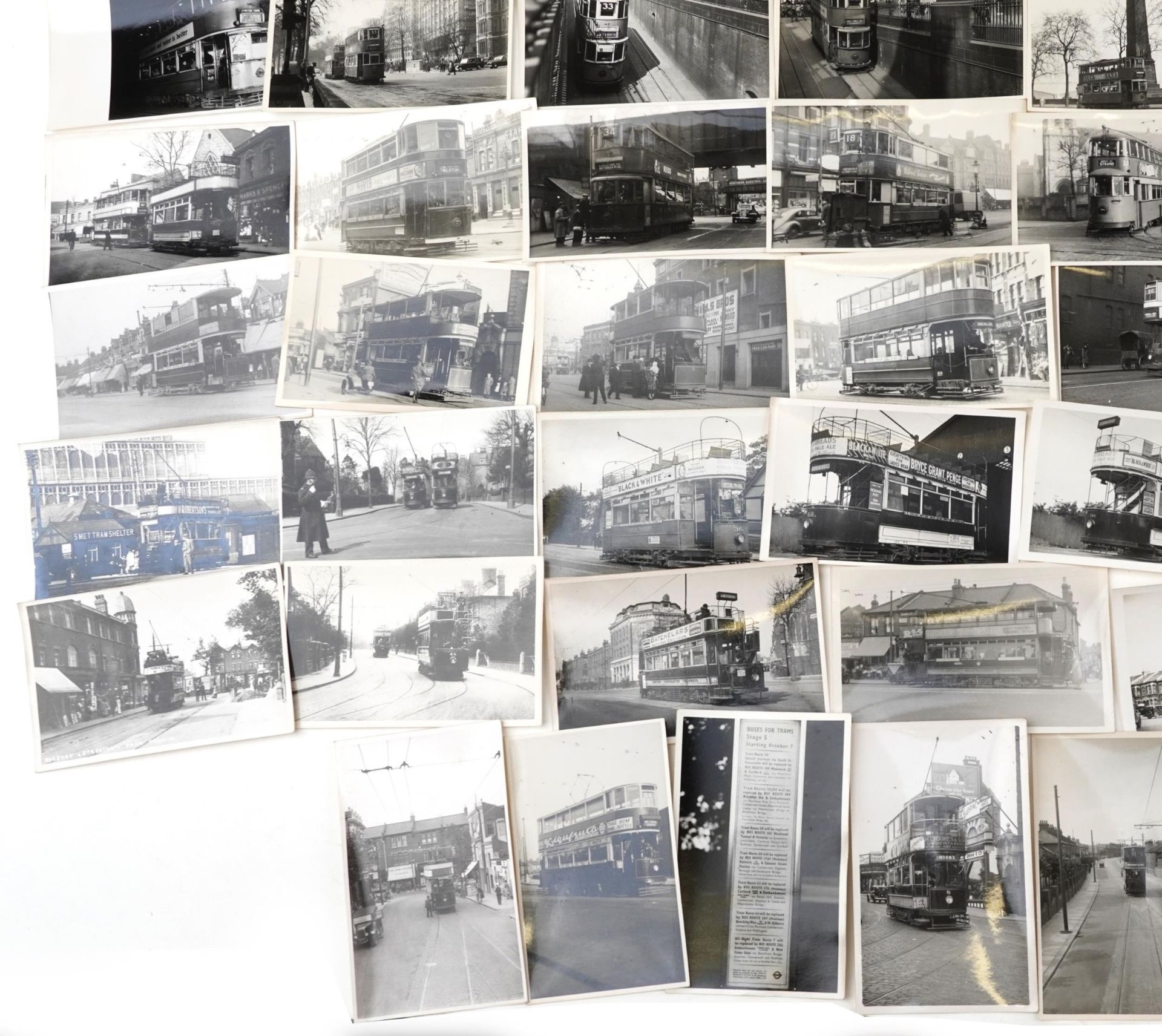 Collection of Mid 20th century tram black and white photographs, predominantly of London, each - Image 8 of 12