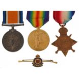 British military World War I trio with Royal Army Ordnance Corps sweetheart brooch, the trio awarded