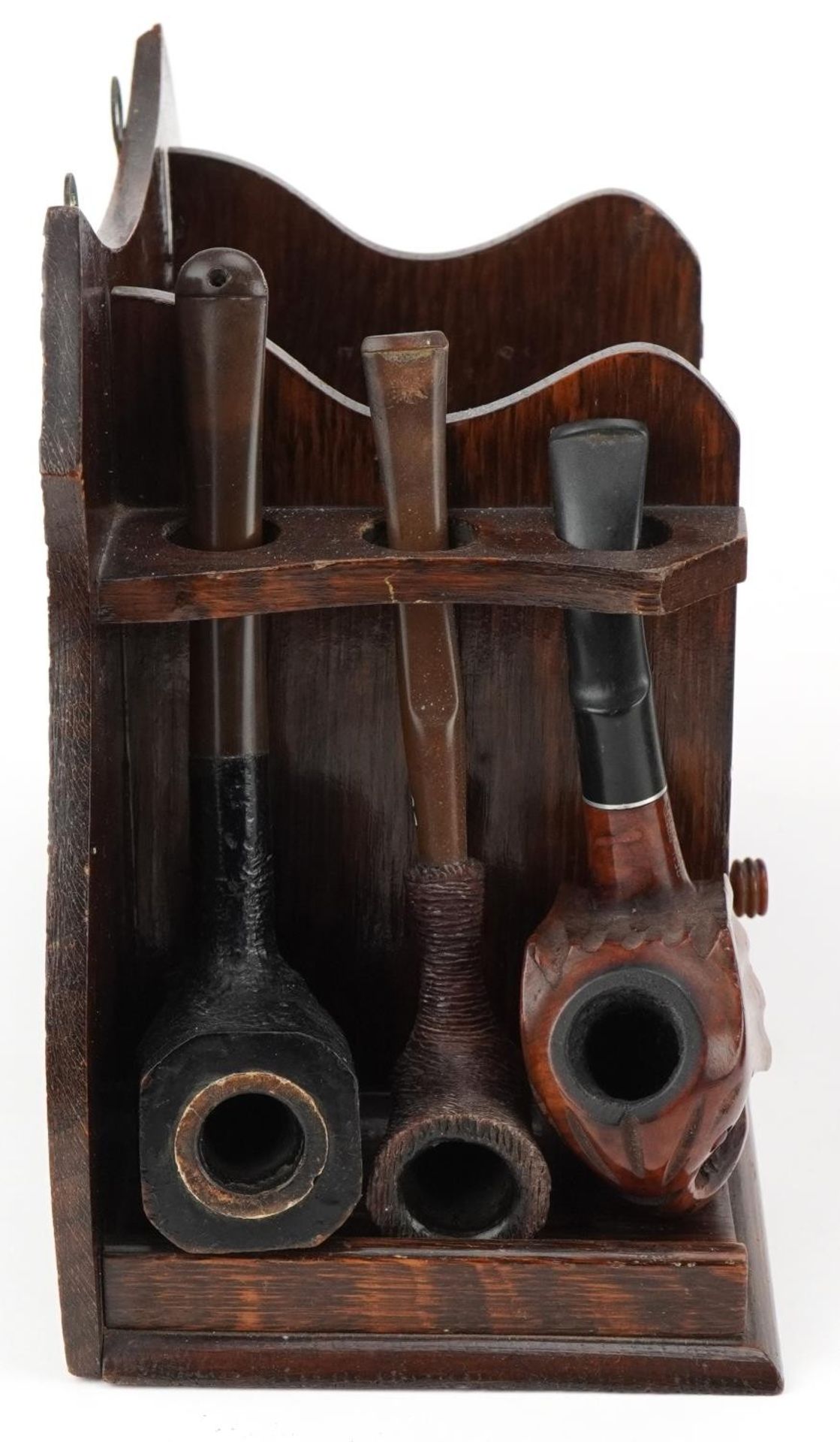 Twenty tobacco smoking pipes, some briar, arranged in three pipe racks including Dr Plumb and Kay - Image 2 of 11
