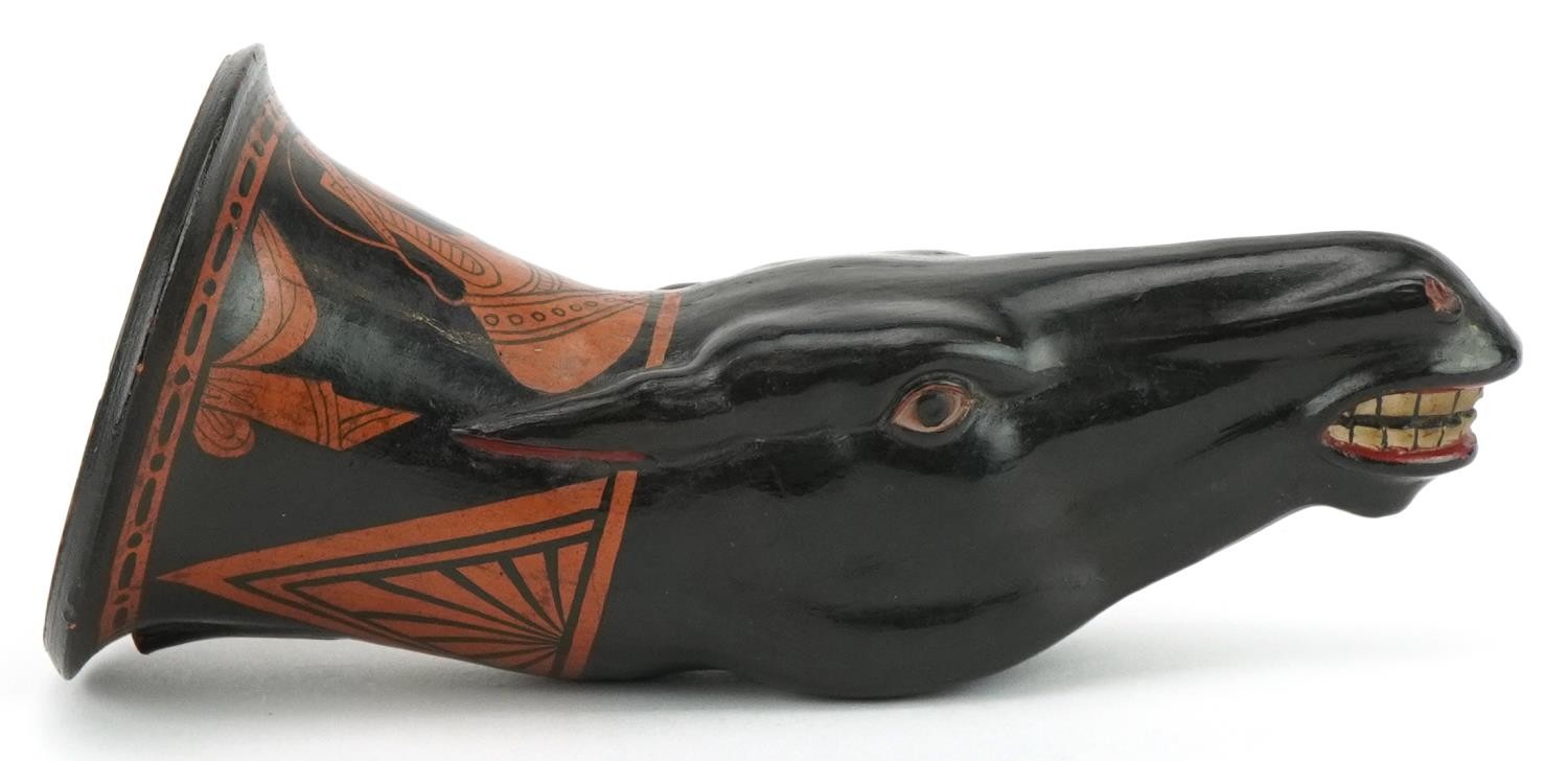Antique Apulian Red-figured Rhyton in the form of a horse head, 17cm in length : For further - Image 4 of 7