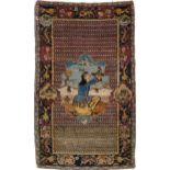 Rectangular Persian rug decorated with a figure praying, 129cm x 79cm : For further information on