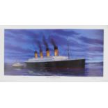 Simon W Fisher - Dusk Cherbourg Harbour, Titanic interest print in colour, signed by the artist