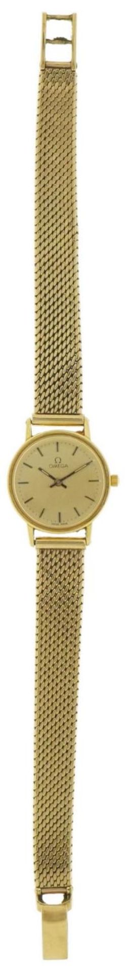 Omega, ladies 18ct gold wristwatch with 9ct gold strap with paperwork and Garrard & Co box, 21mm - Bild 2 aus 7