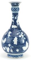Chinese blue and white porcelain garlic neck vase hand painted with flowers, 25cm high : For further