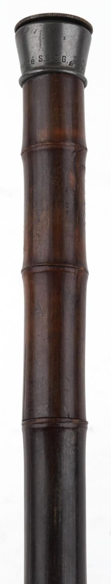19th century bamboo single shot walking stick gun with pewter mount impressed Patent Brevete SGDG, - Bild 2 aus 6