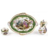 Carl Thieme, 19th century German Potschappel porcelain oval cabaret tray with coffee pot and